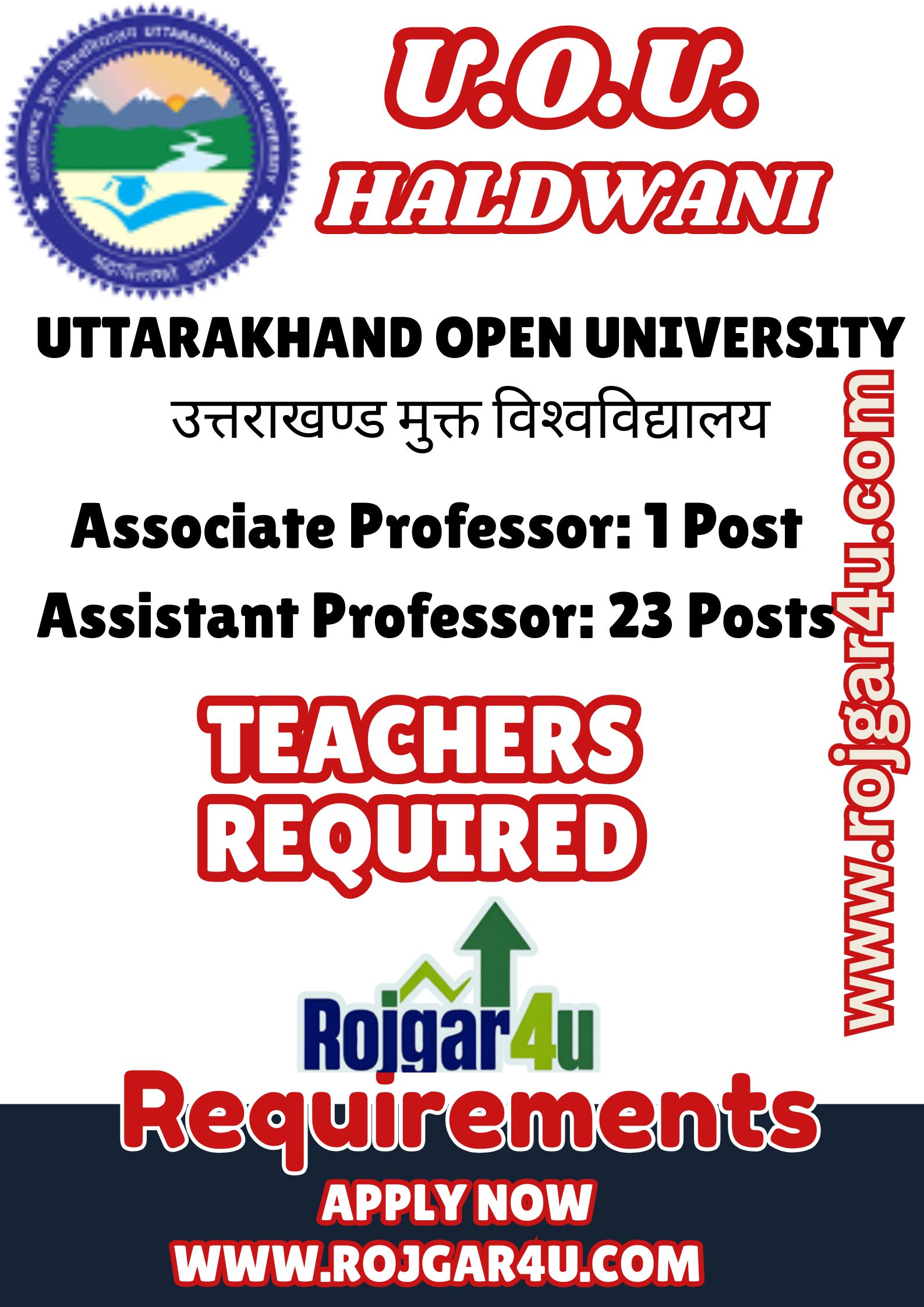Associate Professor and Assistant Professor required at Uttarakhand Open University, Haldwani (Nainital)