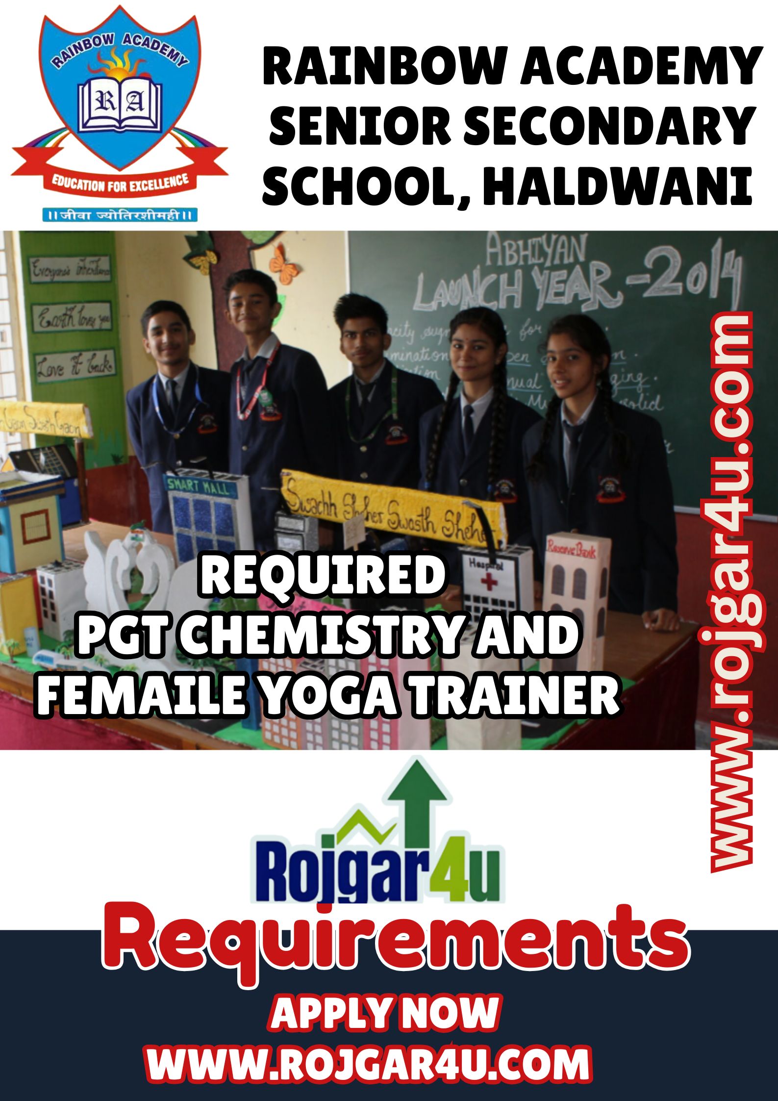 Required PGT-Chemistry andFemale oga Trainer at Rainbow Academy Senior Secondary School