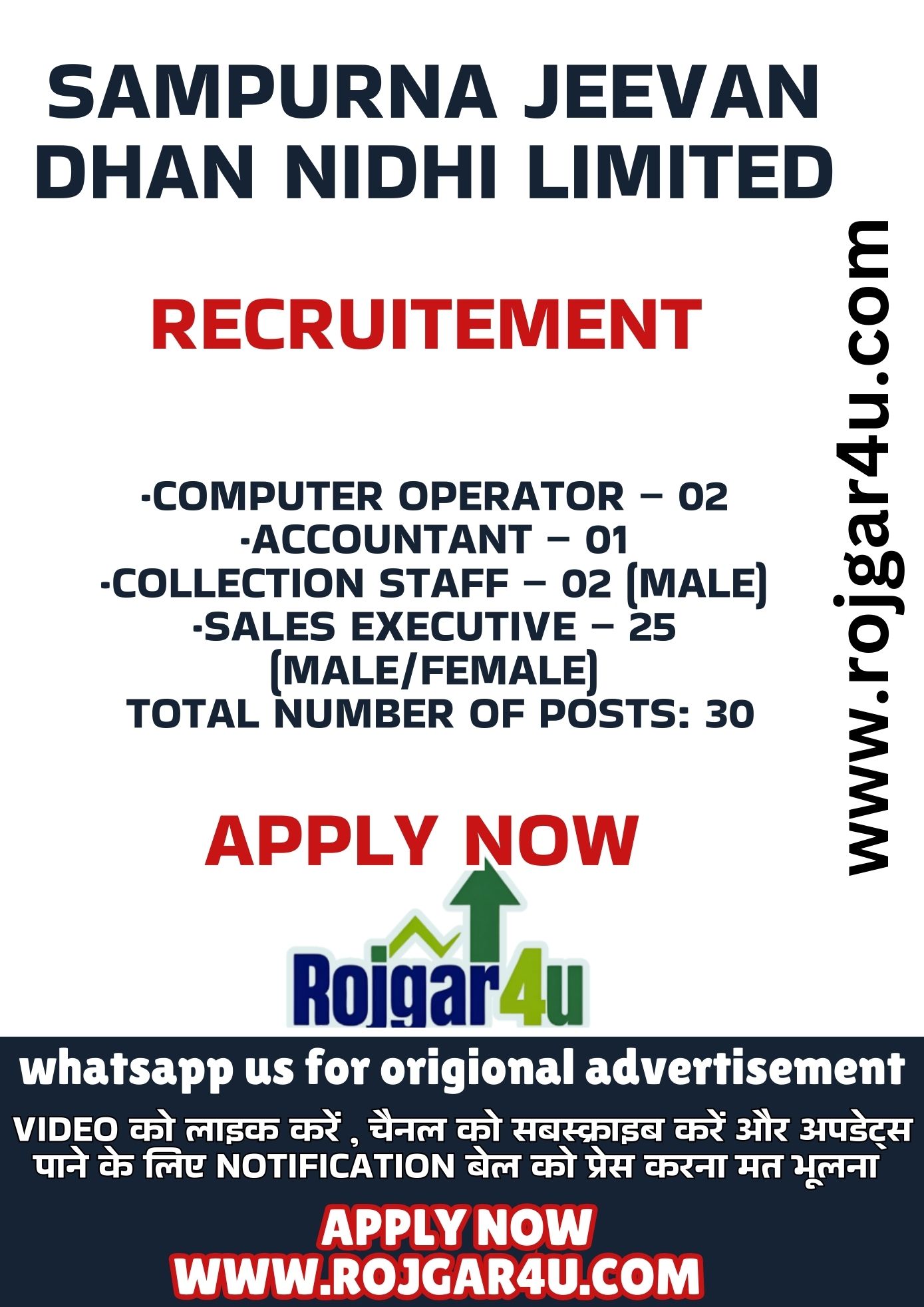 Computer Operator, Accountant, Collection Staff, Sales Executive required at Sampurna Jeevan
