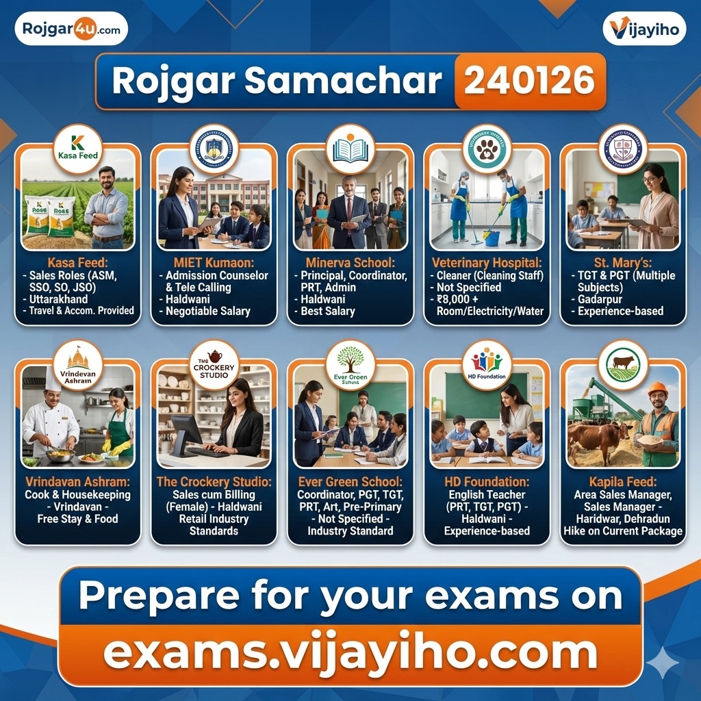 रोजगार समाचार: उत्तराखंड और उत्तर प्रदेश में 30+ बंपर प्राइवेट और स्कूल नौकरियां (24 जनवरी 2026)